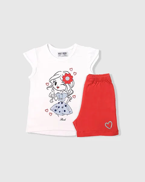 Toddler Girls Top and Shorts Matching Doll Clothes - Red