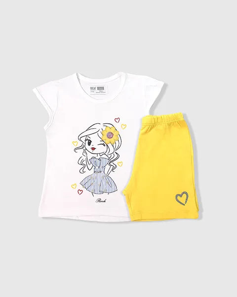 Toddler Girls Top and Shorts Matching Doll Clothes - Yellow