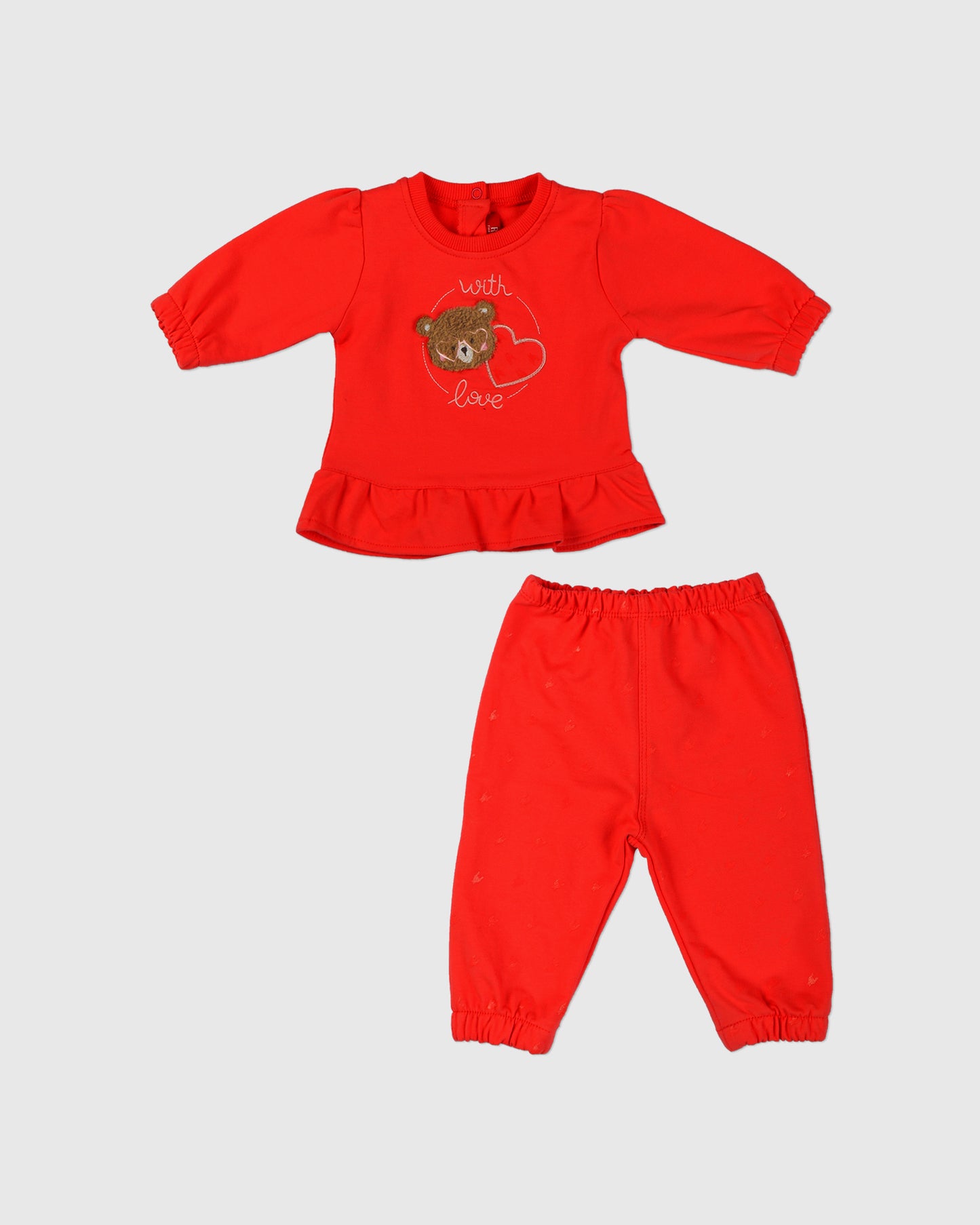 Kid Girl Clothes Bear Print 2PC Outfit Set Red