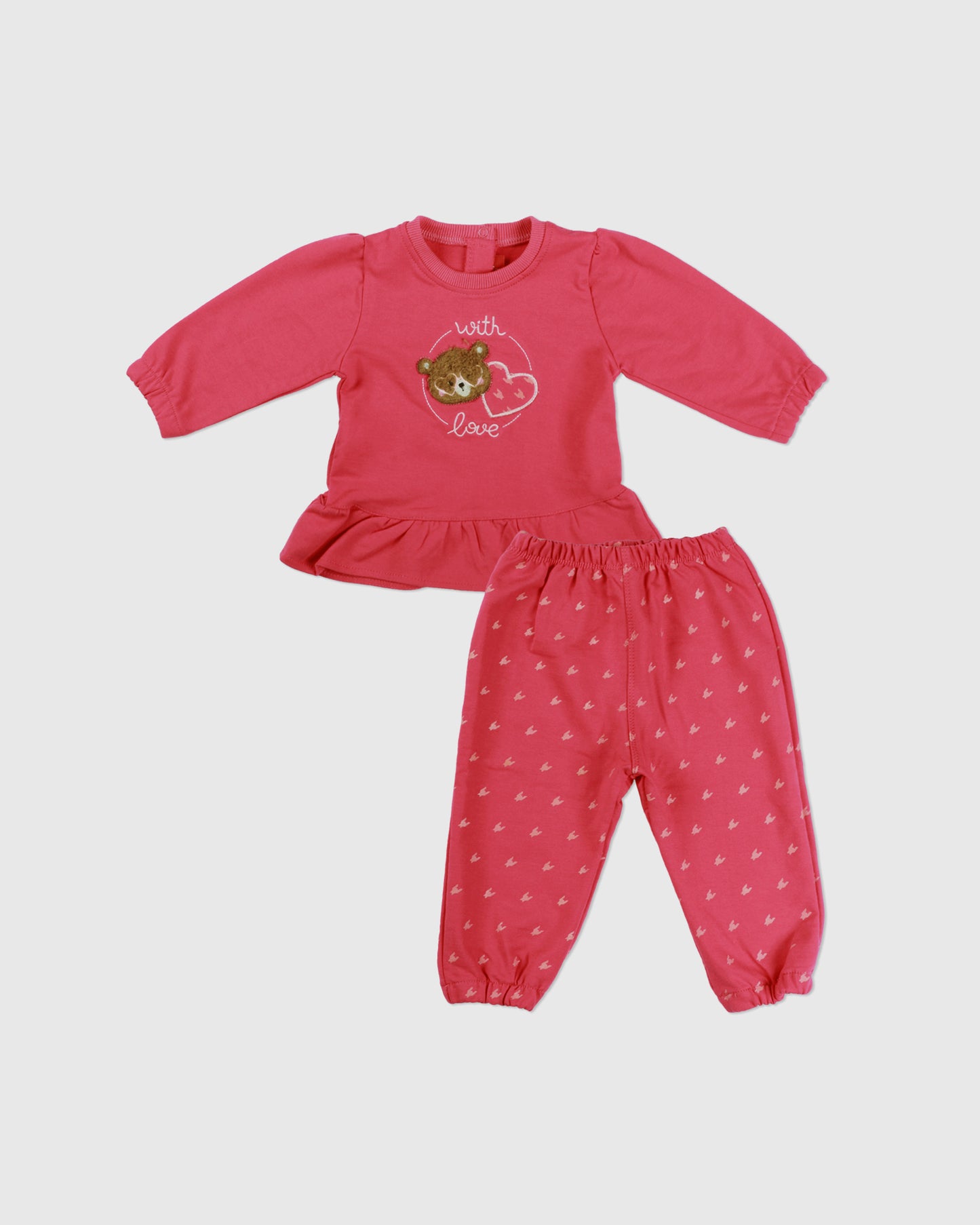 Kid Girl Clothes Bear Print 2PC Outfit Set- Pink 